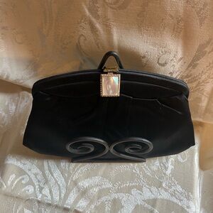 Vintage Black Clutch with Pearl Accent vintage black satin purse retro purse bag